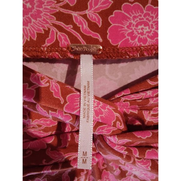 Free People Pink Floral Boho Sarong Pull On Midi Skirt Stretch M (31x36) - Picture 4 of 5